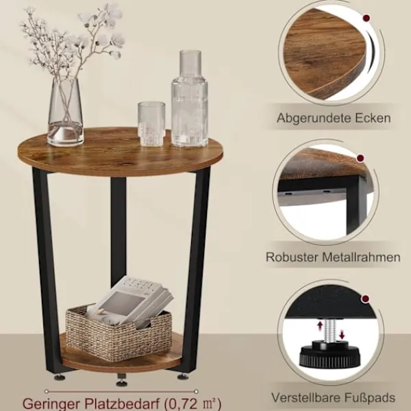 Rootz Living Småbord>Rootz Runt Sidobord - Soffbord - Litet vardagsrumsbord - Vintage Design - 50cm x 53cm - Trämaterial - Metallram