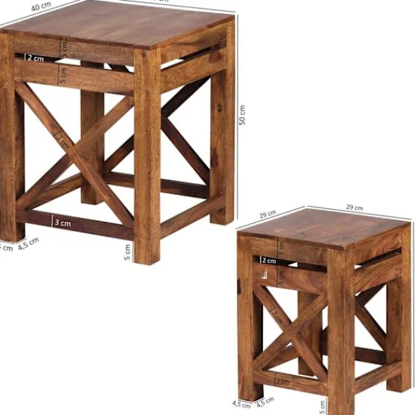 Rootz Living Pallar>Rootz set med 2 sidobord i massivt trä sheesham vardagsrumsbord design mörkbrunt soffbord i lantlig stil