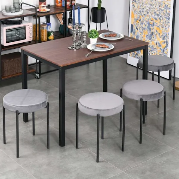 Rootz Living Pallar>Rootz Set Of 4 Matsal - Grå - Polyester, Stål - 16,33 cm x 16,33 cm x 18,11 cm