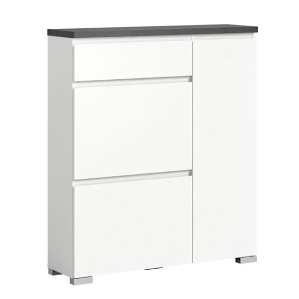 Rootz Living Byråer>Rootz Shoe Cabinet - White Shoe Chest - Wood Shoe Storage - Offset Industrial Grey NB - 95cm x 109cm x 27 cm