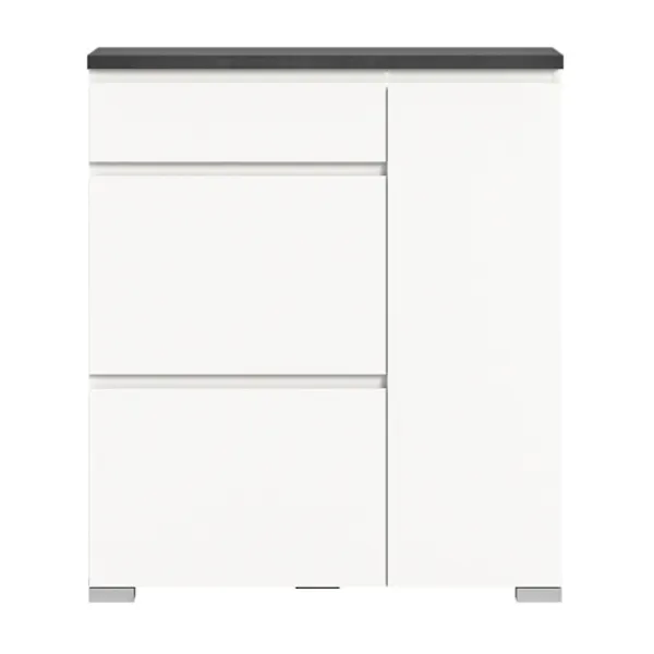 Rootz Living Byråer>Rootz Shoe Cabinet - White Shoe Chest - Wood Shoe Storage - Offset Industrial Grey NB - 95cm x 109cm x 27 cm