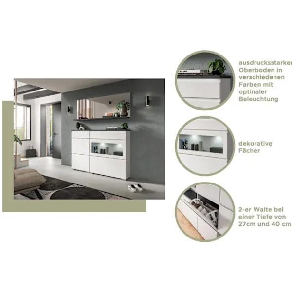 Rootz Living Byråer>Rootz Shoe Cabinet - White Shoe Chest - Wood Shoe Storage - Offset Industrial Grey NB - 95cm x 109cm x 27 cm