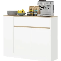 Rootz Living Sideboards>Rootz Sideboard Cabinet - Stor lagringsarrangör - Konsolbord - gott om förvaring - 105 x 30 x 81,5 cm - Modern vit - brun finish