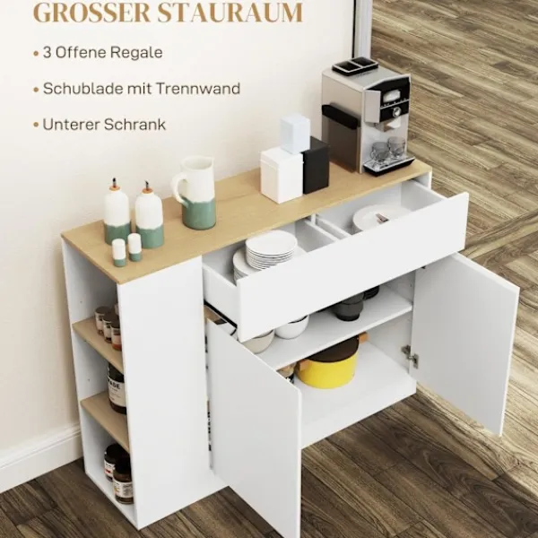 Rootz Living Sideboards>Rootz Sideboard Cabinet - Stor lagringsarrangör - Konsolbord - gott om förvaring - 105 x 30 x 81,5 cm - Modern vit - brun finish