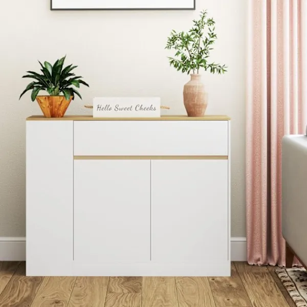 Rootz Living Sideboards>Rootz Sideboard Cabinet - Stor lagringsarrangör - Konsolbord - gott om förvaring - 105 x 30 x 81,5 cm - Modern vit - brun finish