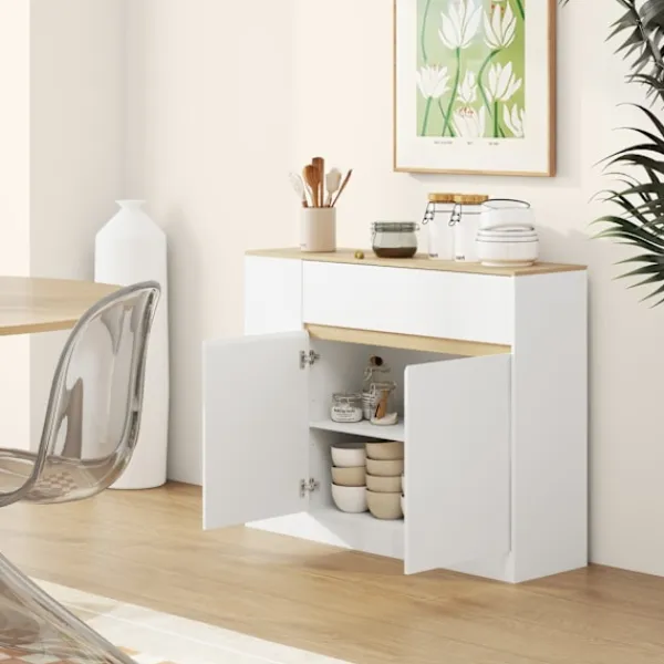 Rootz Living Sideboards>Rootz Sideboard Cabinet - Stor lagringsarrangör - Konsolbord - gott om förvaring - 105 x 30 x 81,5 cm - Modern vit - brun finish
