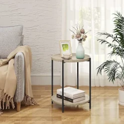 Rootz Living Småbord>Rootz sidobord - Litet soffbord - Runt gavelbord - Vintage träkorn - 43,2 cm x 49,5 cm x 43,2 cm