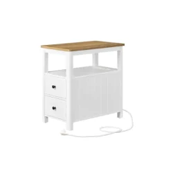 Rootz Living Småbord>Rootz sidobord med Power Strip - Avslutsbord - Nattduksbord - Träspånskiva - MDF - Valnöt Brun-Vit - 60cm x 35cm x 60cm - 17kg - 90kg Max belastningsk | Fyndiq