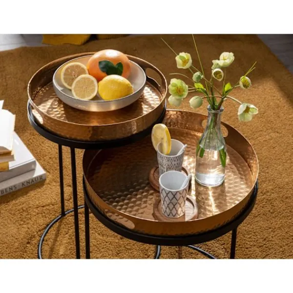 Rootz Living Småbord>Rootz sidobord set med 2 guld - svart metall hammarfinish häckni