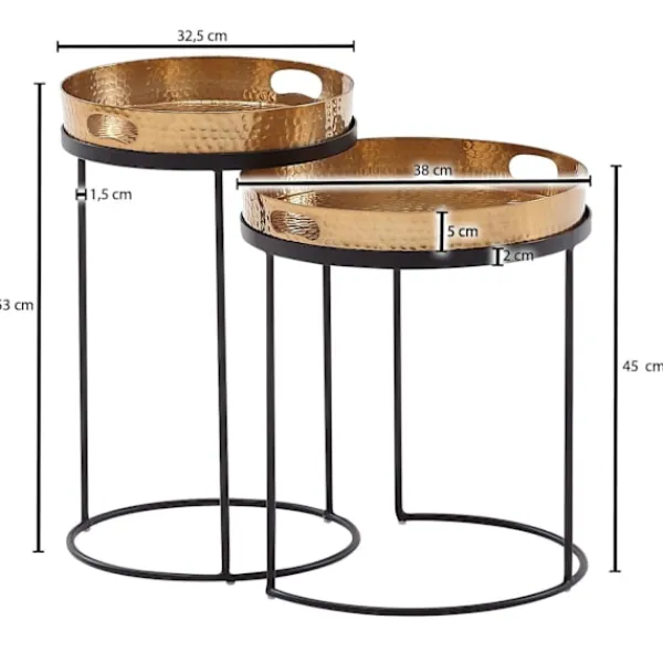 Rootz Living Småbord>Rootz sidobord set med 2 guld - svart metall hammarfinish häckni