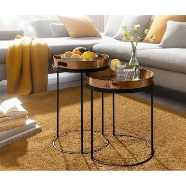 Rootz Living Småbord>Rootz sidobord set med 2 guld - svart metall hammarfinish häckni