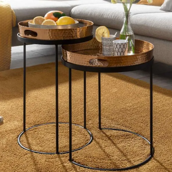 Rootz Living Småbord>Rootz sidobord set med 2 guld - svart metall hammarfinish häckni