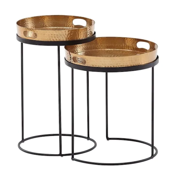 Rootz Living Småbord>Rootz sidobord set med 2 guld - svart metall hammarfinish häckni