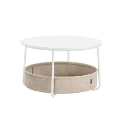 Rootz Living Soffbord>Rootz sidobordsset - Ändbord - Tygkorg - Förvaringslösning - 75 cm x 45 cm - 71,5 cm x 15 cm - Matt vit - Kamelbrun