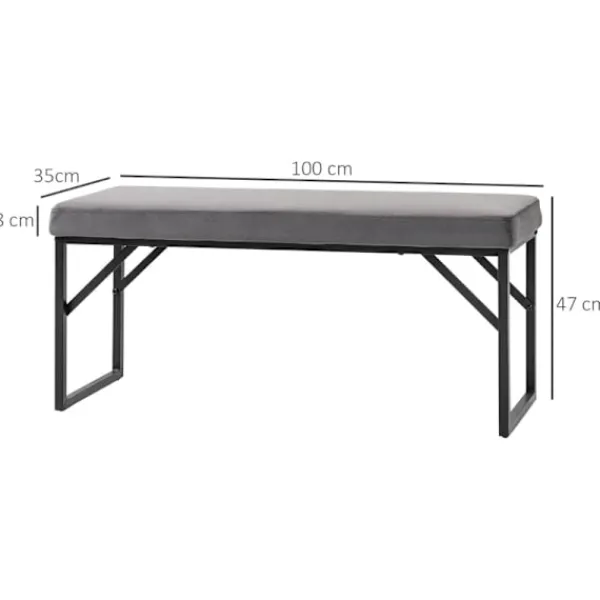 Rootz Living Balkongmöbler>Rootz Sittbänk - Stoppad kudde - Skobänk- Hallsbänk- Inklusive klädsel - Sammetspolyester - Mörkgrå + Svart - 100L x 35W x 47H cm