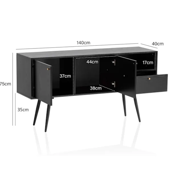 Rootz Living Sideboards>Rootz Skänk 140cm - Byrå - Förvaringsskåp - Tidlös Ekdekor - Rymlig förvaring - Halkskydd - 140cm x 75cm x 40cm