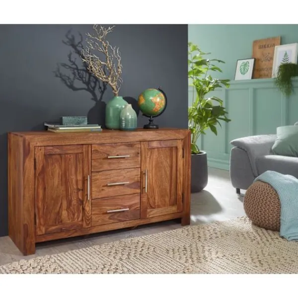 Rootz Living Sideboards>Rootz skänk massivt trä sheesham byrå 118 cm 3 lådor 2 dörrar de