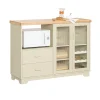 Rootz Living Sideboards>Rootz skänk med glasdörrar - Köksskåp - Kommod - Hallgarderob - MDF & Gummiträ - Förvaring & Display - Vinställ - Mikrovågsugn - 120cm x 90cm x 40cm | Fyndiq