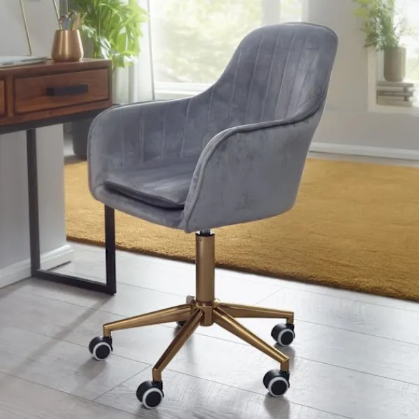 Rootz Living Kontorsmöbler>Rootz skrivbord sammetsgrå - Design snurrstol med ryggstöd - Arbetsstol 120 kg justerbar i höjdled - Skalstol med hjul - Vridstol