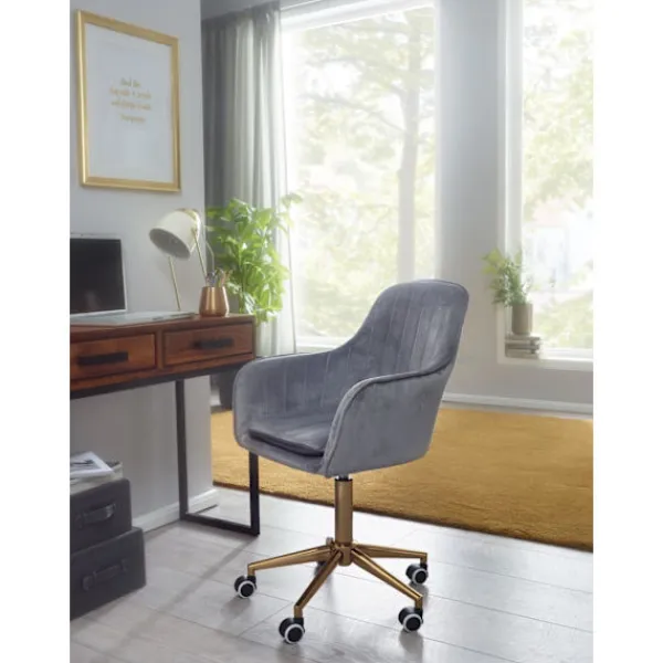 Rootz Living Kontorsmöbler>Rootz skrivbord sammetsgrå - Design snurrstol med ryggstöd - Arbetsstol 120 kg justerbar i höjdled - Skalstol med hjul - Vridstol