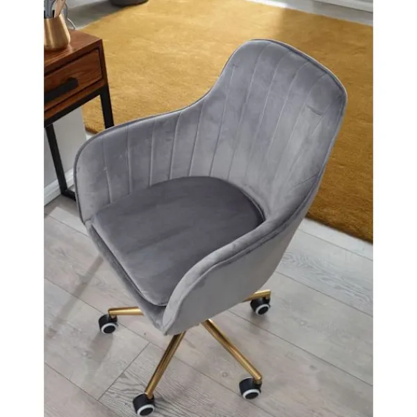 Rootz Living Kontorsmöbler>Rootz skrivbord sammetsgrå - Design snurrstol med ryggstöd - Arbetsstol 120 kg justerbar i höjdled - Skalstol med hjul - Vridstol