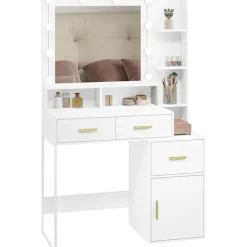 Rootz Living Sminkbord>Rootz Sminkbord med LED-spegel - Sminkbord - Justerbar ljusstyrka, rymlig förvaring, hållbar konstruktion - 90 cm x 143 cm x 39,5 cm