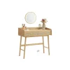 Rootz Living Sminkbord>Rootz Sminkbord med spegel och belysning - Sminkbord - Ben i massivt trä - MDF - Ek Beige - 43cm x 90cm x 82cm