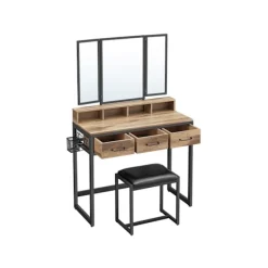 Rootz Living Sminkbord>Rootz Sminkbordsset - Sminkbord - Sminkbord - Spånskiva - Stålben - Glasskiva - Pall i konstläder - 40cm x 90cm x 141cm