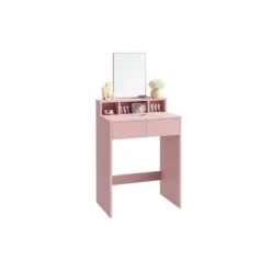 Rootz Living Sminkbord>Rootz Sminkbordsset med spegel - Sminkbord - Sminkbord - 2 lådor - Pastellrosa - 40cm x 60cm x 127cm