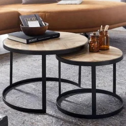 Rootz Living Småbord>Rootz Soffbord - Set med 2 - Soffbord - Runda bord - Brun - Svar