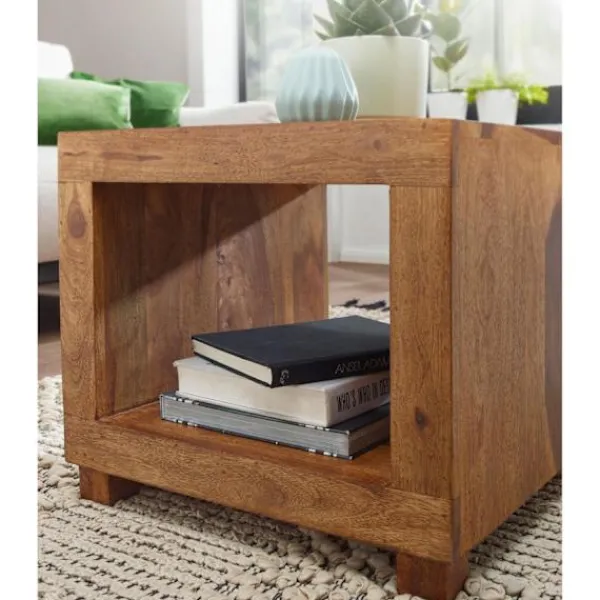 Rootz Living Soffbord>Rootz Soffbord - Soffbord i massivt trä - Sängbord - Fyrkantigt soffbord - Öppet fack - Trä - 50x50 cm