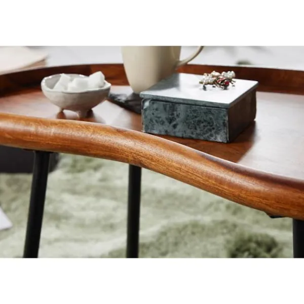 Rootz Living Soffbord>Rootz soffbord 71x42x40 cm Sheesham massivt soffbord njurform med metallben - Vardagsbord massivt trä - Litet njurbord äkta trä - Stubentisch Holz - S | Fyndiq