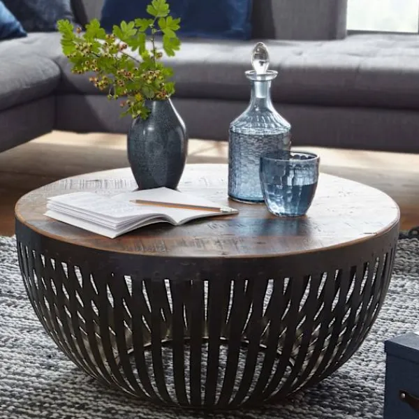 Rootz Living Soffbord>Rootz soffbord 70x33x70 cm trä - vardagsrumsbord i metall Industriellt - Trådkorgsbord vardagsrum - Soffbord med metallstomme - Club Table Loungebord | Fyndiq