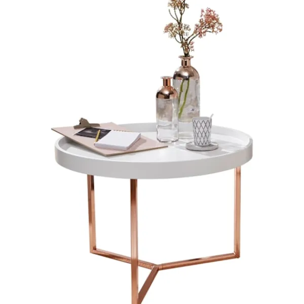 Rootz Living Soffbord>Rootz soffbord 58,5x42x58,5cm vitt - koppar soffbord metall runt - Designer retro soffbord modernt - Litet loungebord med metallram - Runt brickbord m | Fyndiq