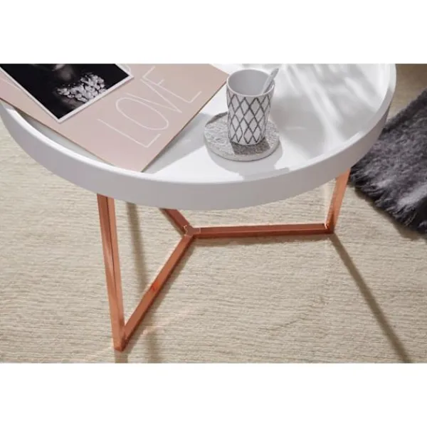 Rootz Living Soffbord>Rootz soffbord 58,5x42x58,5cm vitt - koppar soffbord metall runt - Designer retro soffbord modernt - Litet loungebord med metallram - Runt brickbord m | Fyndiq