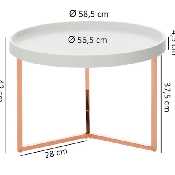 Rootz Living Soffbord>Rootz soffbord 58,5x42x58,5cm vitt - koppar soffbord metall runt - Designer retro soffbord modernt - Litet loungebord med metallram - Runt brickbord m | Fyndiq