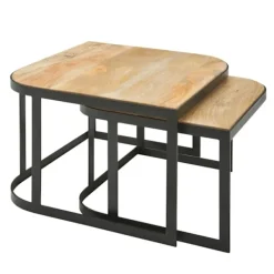 Rootz Living Småbord>Rootz soffbordsset om 2 Mango massivt trä - metall vardagsrumsbordslampa - Industriellt kapsbord sidobord metallben svarta - 2-delat bordstablett kaps | Fyndiq