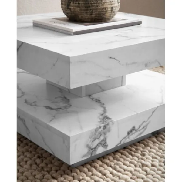 Rootz Living Soffbord>Rootz Square soffbord - Modernt marmorbord - Vitt vardagsrumsbord - antislidkuddar - 60 cm x 60 cm x 34 cm