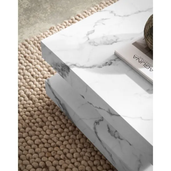 Rootz Living Soffbord>Rootz Square soffbord - Modernt marmorbord - Vitt vardagsrumsbord - antislidkuddar - 60 cm x 60 cm x 34 cm