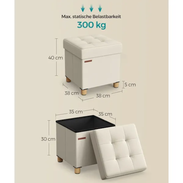 Rootz Living Pallar>Rootz Storage Ottoman - Fotpall - Leksakslåda - Stoppad pall - MDF-ram - Imiterat linne - 38cm x 38cm x 40cm
