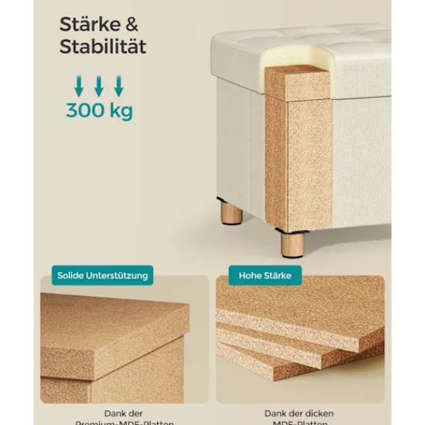 Rootz Living Pallar>Rootz Storage Ottoman - Fotpall - Leksakslåda - Stoppad pall - MDF-ram - Imiterat linne - 38cm x 38cm x 40cm