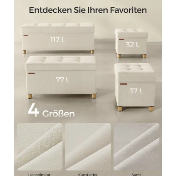 Rootz Living Pallar>Rootz Storage Ottoman - Fotpall - Leksakslåda - Stoppad pall - MDF-ram - Imiterat linne - 38cm x 38cm x 40cm