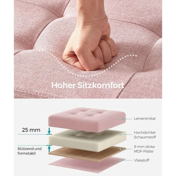 Rootz Living Kistor & Koffertar>Rootz Storage Ottoman Bänk - Rosa fotpall - Stoppad sitslåda - Medium Density Fiberboard - 38cm x 76cm x 38cm - 25D-skum