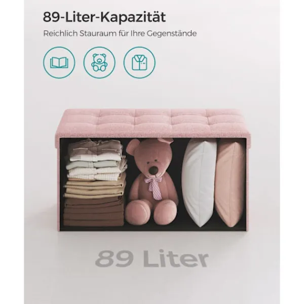 Rootz Living Kistor & Koffertar>Rootz Storage Ottoman Bänk - Rosa fotpall - Stoppad sitslåda - Medium Density Fiberboard - 38cm x 76cm x 38cm - 25D-skum