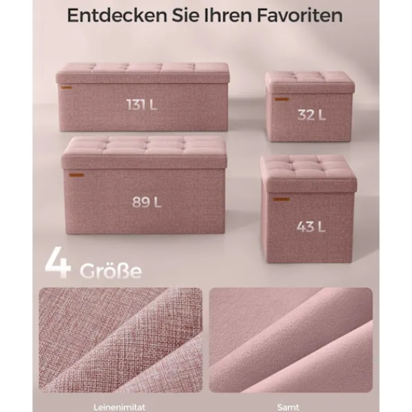 Rootz Living Kistor & Koffertar>Rootz Storage Ottoman Bänk - Rosa fotpall - Stoppad sitslåda - Medium Density Fiberboard - 38cm x 76cm x 38cm - 25D-skum