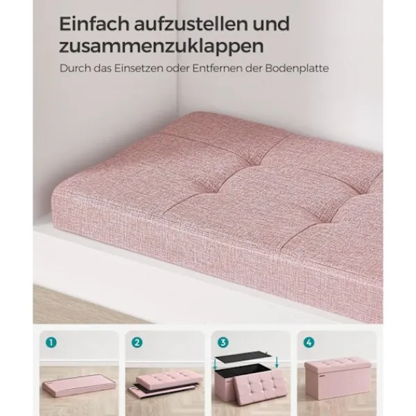 Rootz Living Kistor & Koffertar>Rootz Storage Ottoman Bänk - Rosa fotpall - Stoppad sitslåda - Medium Density Fiberboard - 38cm x 76cm x 38cm - 25D-skum