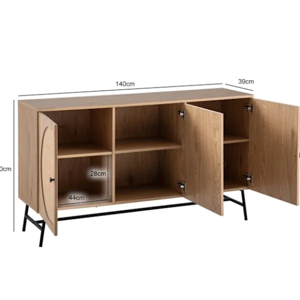 Rootz Living Sideboards>Rootz Stylish Sideboard - Modern Cabinet - Oak Decor Storage Unit - Justerbara hyllor - 140 cm x 80 cm x 39 cm