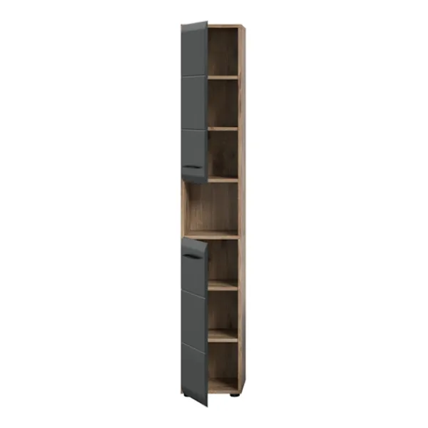 Rootz Living Skåp>Rootz Tall Cabinet - Lagringsenhet - Arrangör - Space -Saver - 2 Dörrar - 4 avtagbara hyllor - Svart och brunt - 30x185x30cm