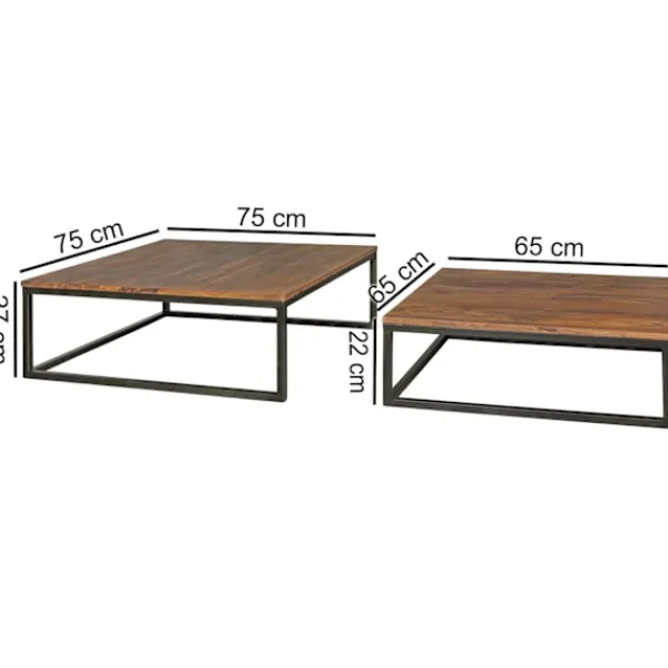 Rootz Living Soffbord>Rootz 2-teilig massivt trä 75 x 75 x 27 cm - Design vardagsrumsb