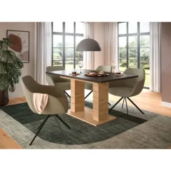 Rootz Living Matgrupper>Rootz utdragbart matbord - brunt och grå imitation - rymdbesparande - 150-190x76x80 cm - dubbel kolonnbas - lätt att rengöra